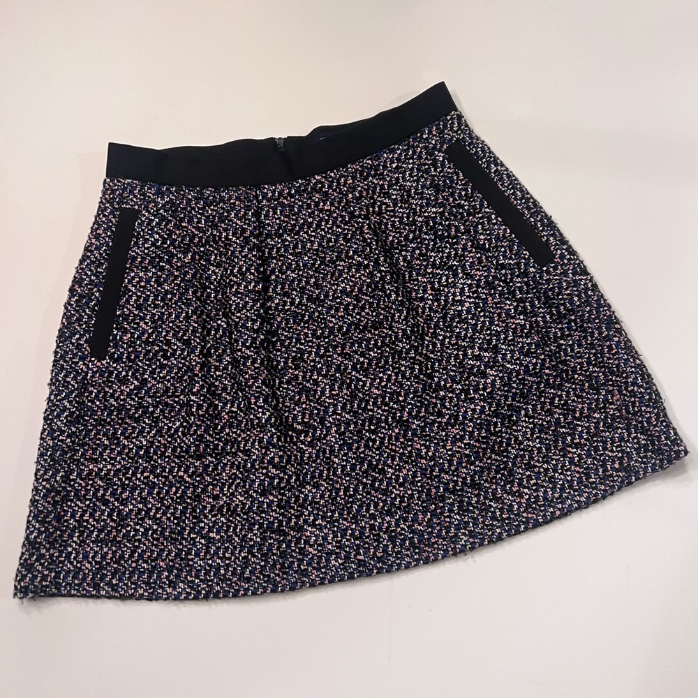 French‎ Connection Multi-Color Tweed w/ Black Contrast A-Line Mini Skirt Size 6 - Picture 4 of 13